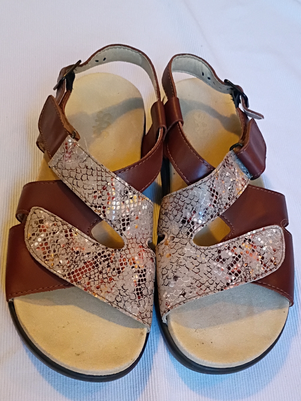 Women's SAS Brown And Snake Print Slingback Sandal